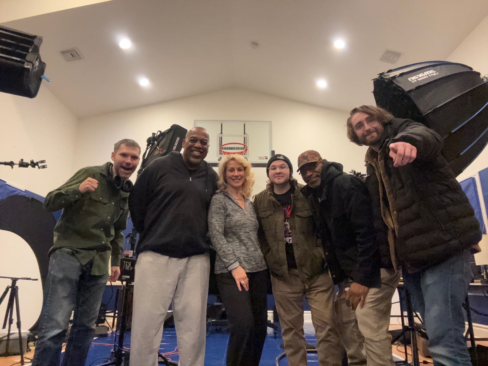 Cast and crew on set